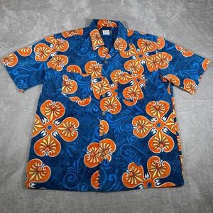 Vtg More Core Division MCD Shirt Mens Medium Blue Orange AOP Hawaiian‎ Button Up